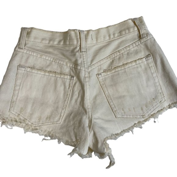 We the Free Distressed Boho Cream Cut-Off Button-Fly Shorts Size 25 - Picture 2 of 6